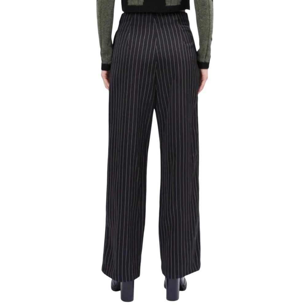 Cider Women’s Medium Pin Striped Button Front Straight Leg Pants Black White New - Picture 2 of 10